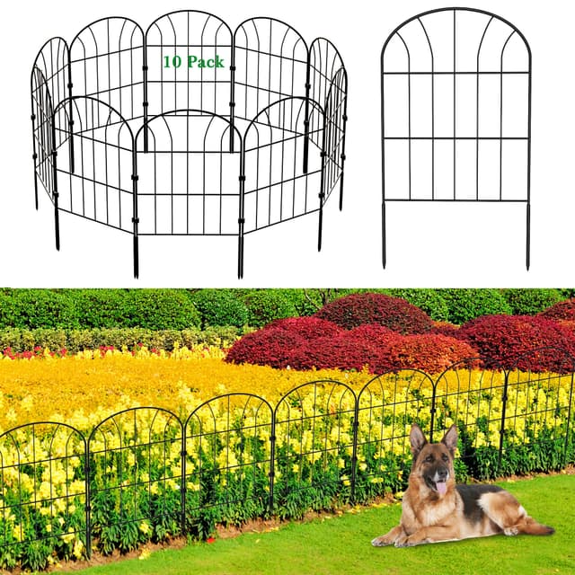 Metall Gartenzaun, Dekorativer Zaun 60cm hoch x 33cm breit (10 Paneele, Gesamtlänge 3,3m) Kein Graben Zaun Grenzzaun Hundezaun Landschaftszaun für Blumenbeet, Hof, Tiersperre, 330CM(L) X 60CM(H)