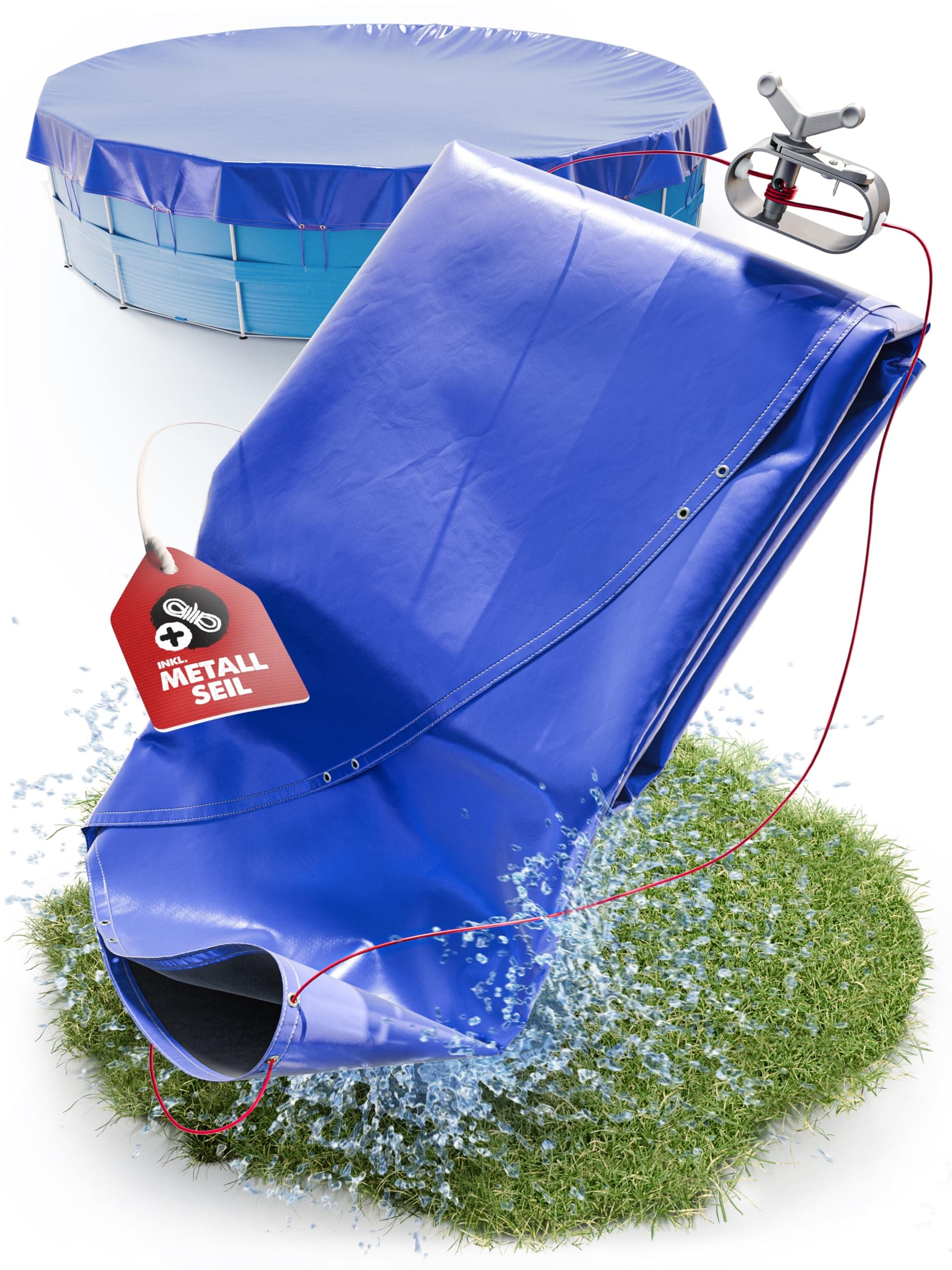 LAINFELD Poolabdeckung Rund Ø 520 cm Inklusive Befestigungsmaterial | Poolplane aus dickem 200 GSM Material Abdeckplane passend für INTEX BESTWAY Pool Blau/Schwarz 420 - 460 cm (Ø 520 cm)