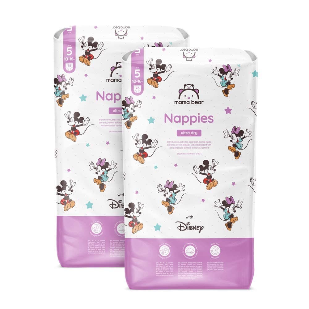 Amazon-Marke: Mama Bear Disney Ultra Dry Windeln Größe 5 (10-16 kg) - MONATSBOX, Weiß, 152 Stück (2 Packungen mit 76) Monatsbox Größe 5 (10-16 kg)