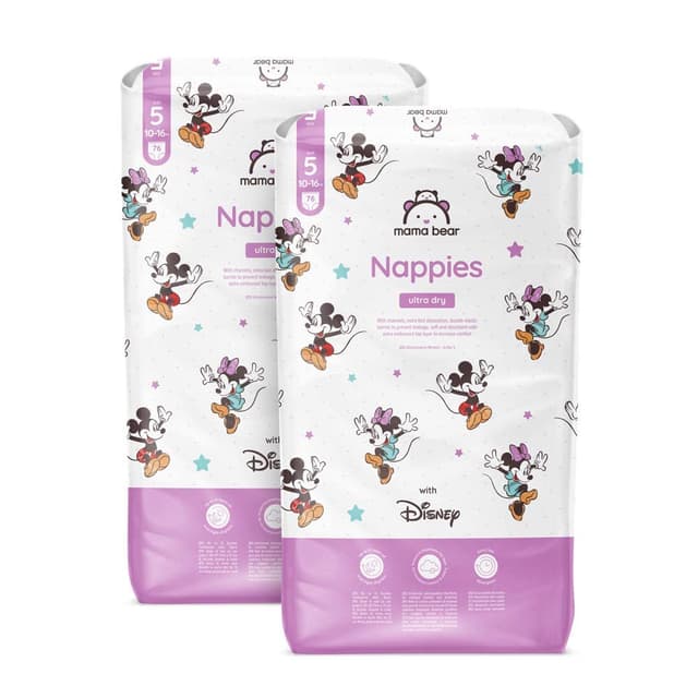 Amazon-Marke: Mama Bear Disney Ultra Dry Windeln Größe 5 (10-16 kg) - MONATSBOX, Weiß, 152 Stück (2 Packungen mit 76) Monatsbox Größe 5 (10-16 kg)