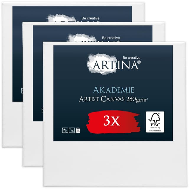 Keilrahmen Leinwand zum Bemalen 70x70 cm – Artina FSC® 3er Set Leinwand Keilrahmen Leinwände für Acrylfarben Canvas 100% Baumwolle – bespannte Keilrahmen Leinwände zum malen Acryl Leinwand Rahmen