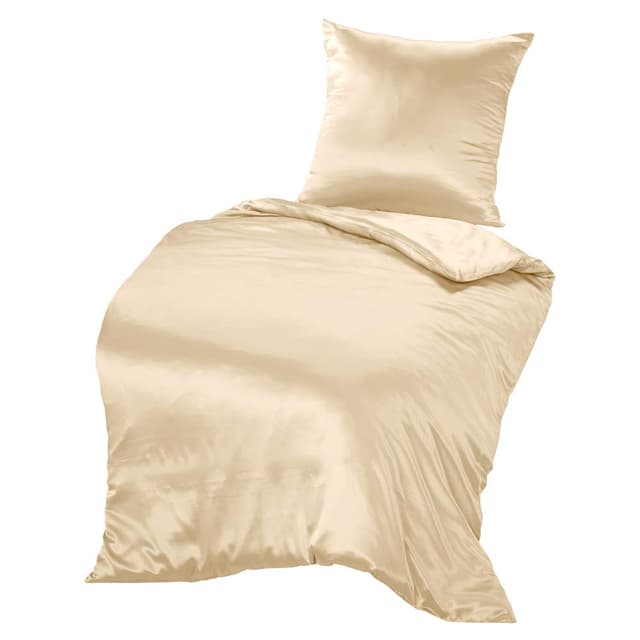 THXSILK Seidenbettwäsche Set 2 teilig, Bettbezug 155 x 220 cm und 80 x 80 cm Kissenbezug, Hypoallergen 19 Momme Maulbeerseide Bettwäsche, Ultra Weich und Glatt, Champagner Champagner 155x220cm+80x80cm