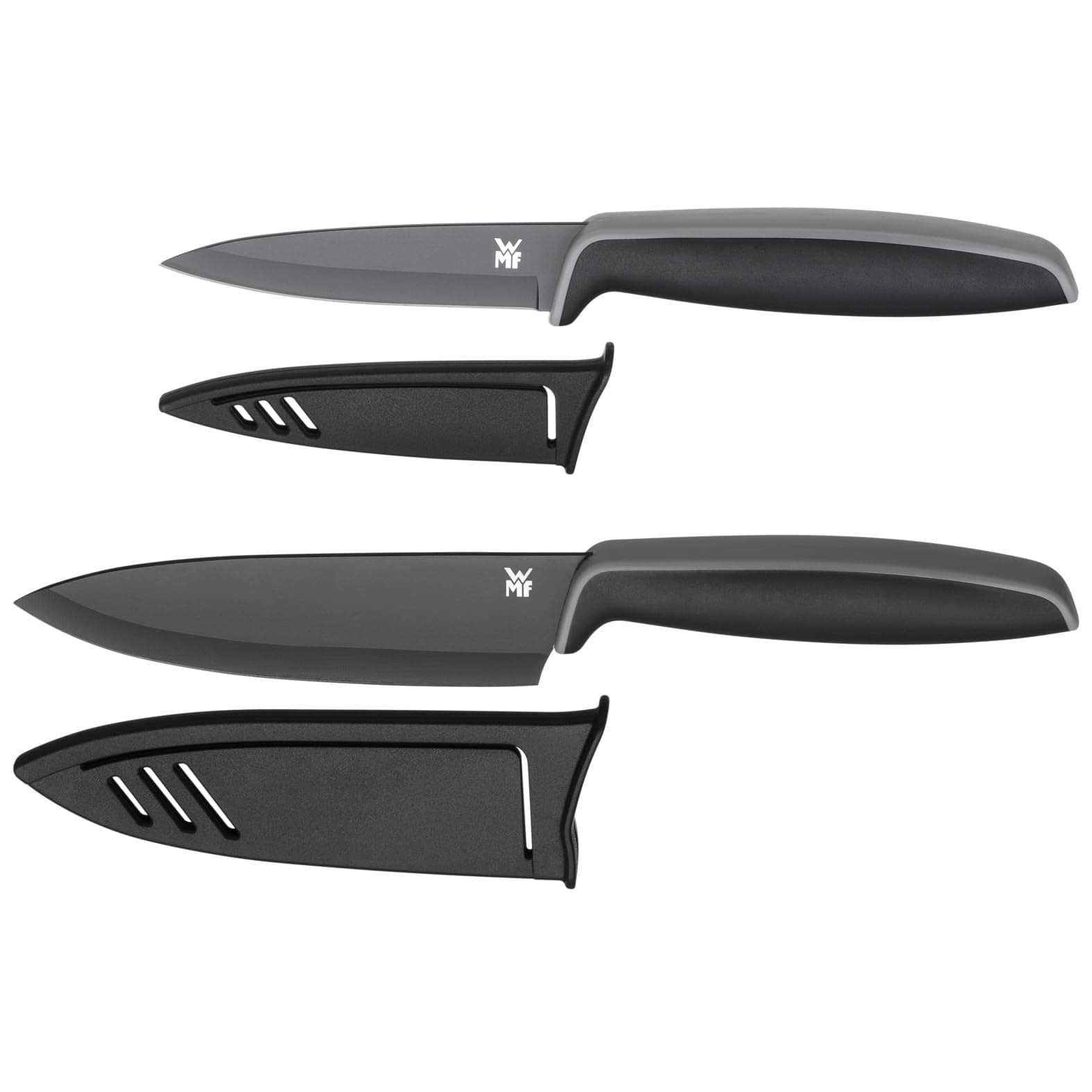 WMF Touch Messerset 2-teilig, Küchenmesser mit Schutzhülle, Messer Set Spezialklingenstahl antihaftbeschichtet, scharf, Kochmesser, Gemüsemesser, schwarz