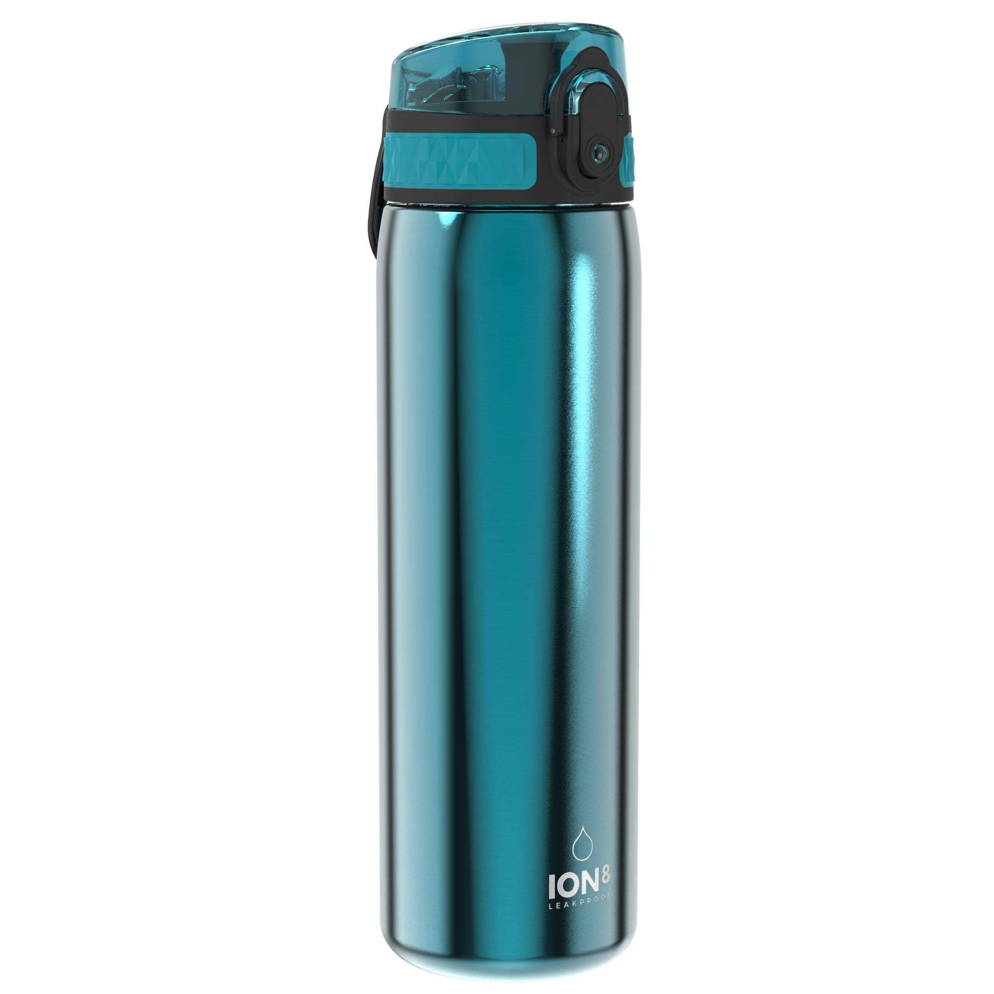ION8 Leicht Stahl-Trinkflasche, 600 ml, Nicht IsoliertAuslaufsicher, Einhandöffnung, Sichere Verriegelung, Spülmaschinenfest, Klappdeckel, Tragegriff, Leicht zu Reinigen