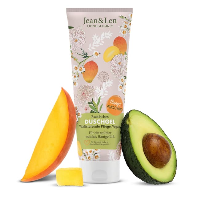 Jean & Len Exotisches Duschgel Mango & Avocado, vitalisierende Formulierung für ein spürbar geschmeidiges Hautgefühl, sanfte Hautreinigung, ohne Parabene & Silikone, vegan, Duschgel, 250 ml 250 ml (1er Pack) Mango & Avocado