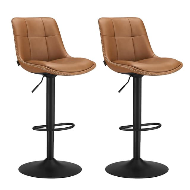 VASAGLE Barhocker 2er Set, Barstühle höhenverstellbar, drehbare Küchenhocker, gesteppter PU-Bezug, mit Rückenlehne und Fußstütze, Esszimmer, Theke, Stahl, karamellbraun LJB095K01 Karamellbraun PU