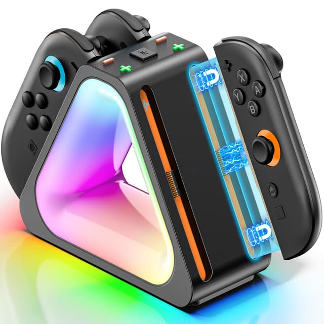 Tokluck Ladestation für 2025 Nintendo Joy Con 2, Schnelle Switch 2 Joy Con Magnetische Ladestation mit 7 Lichtmodi, Erweiterte Controller Ladegerät für Nintendo Switch 2 Zubehör