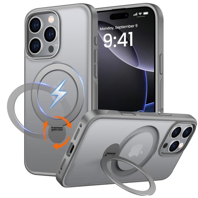 PuyaTeya 360° Drehbarer Magnetischer Ständer für iPhone 16 pro Hülle Kompatibel mit Magnete 16FT Military Drop Protection, Anti-Kratzer/Fingerabdruck für iPhone 16 pro Handyhülle(Matt-Grau) für iPhone 16 pro Matt-Grau