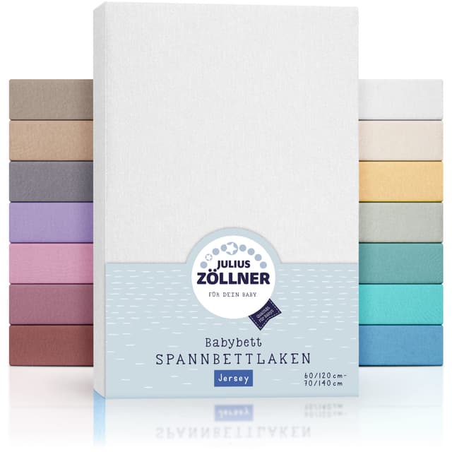 Julius Zöllner Jersey Spannbettlaken für Baby- & Kinderbett, 100% Jersey-Baumwolle, OEKO-TEX Standard 100 zertifiziert, Größe: 60x120cm / 70x140cm, 1er Pack, weiß