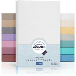 Julius Zöllner Jersey Spannbettlaken für Baby- & Kinderbett, 100% Jersey-Baumwolle, OEKO-TEX Standard 100 zertifiziert, Größe: 60x120cm / 70x140cm, 1er Pack, weiß Angebot bei HelloDeals