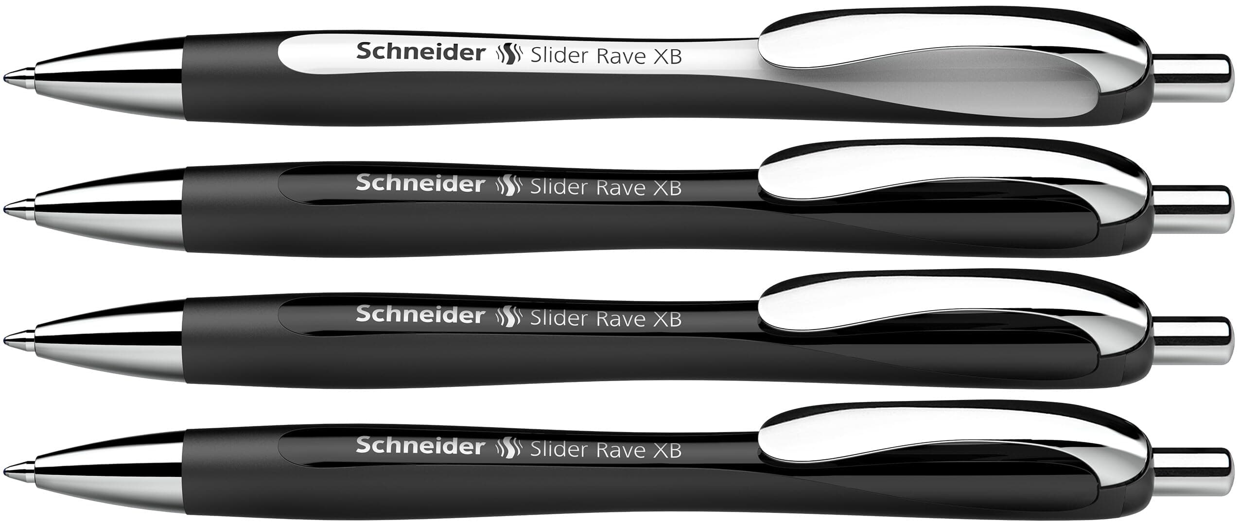 Schneider 132584 Slider Rave XB Kugelschreiber (Limitierte Sonderedition, 3x schwarz, 1x weiß, Made in Germany) 4 Stück, Schreibfarbe: blau 4 stück (1er Pack) Schwarz-Weiß & Schwarz | Tinte: Blau