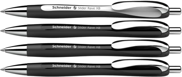 Schneider 132584 Slider Rave XB Kugelschreiber (Limitierte Sonderedition, 3x schwarz, 1x weiß, Made in Germany) 4 Stück, Schreibfarbe: blau 4 stück (1er Pack) Schwarz-Weiß & Schwarz | Tinte: Blau