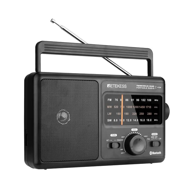 Retekess TR626 Tragbares Radio Batteriebetrieben,Weltempfänger Radio FM MW LW SW,Bluetooth,Großem Lautsprecher,Notfall,für Ältere Menschen (Schwarz)