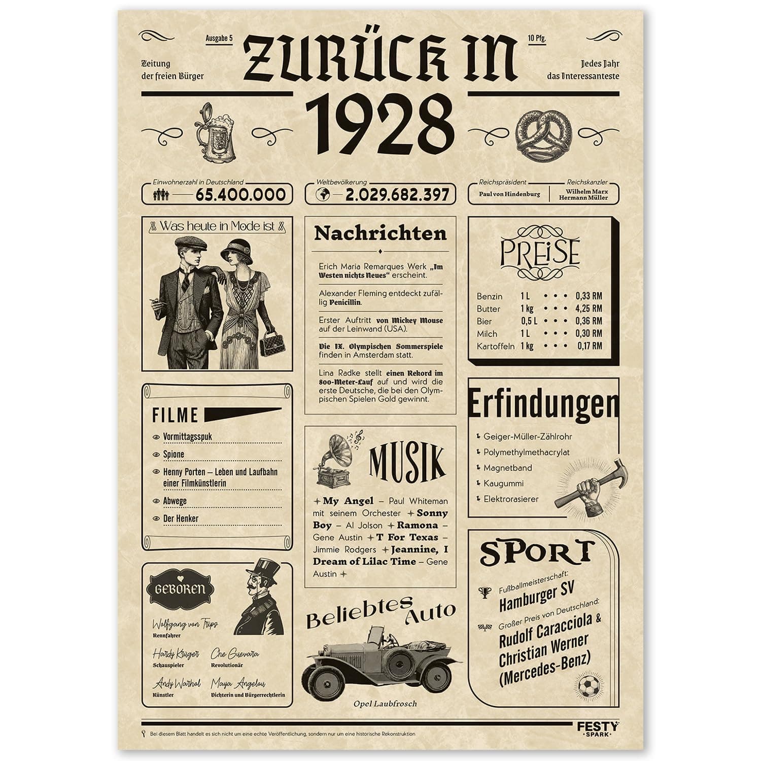 Geschenke zum 97 Geburtstag Frau - Schöne Geburtstagskarte 97 Frau und Mann - Geburtstagsgeschenk für Männer 97 - Geburtstagsdekoration 97 Geburtstag Männer und Frauen - Karte 1928 1928 [A4 Ungerahmt]