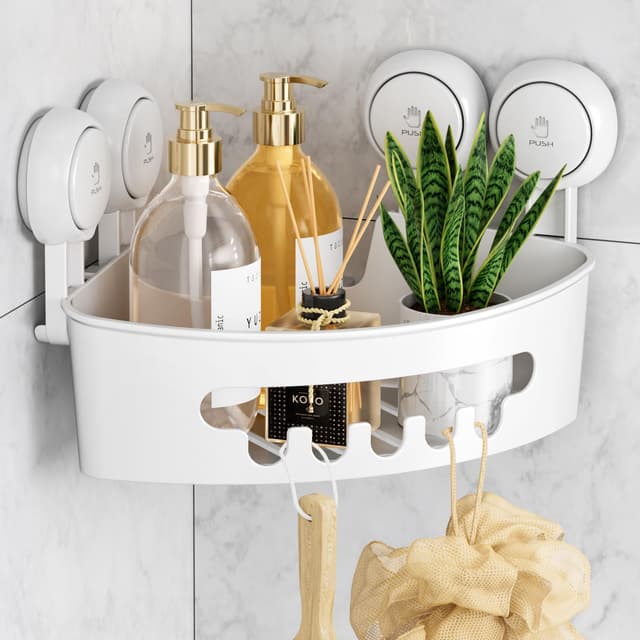 LEVERLOC Ecke Duschablage Saugnapf ohne Bohren Duschorganizer Duschregal Saugnäpfe Duschgel Halterung Abnehmbar Belastbarkeit 10 KG Wasserdicht Badregal mit Saugnapf für Shampoo und Duschgel Ecke 1 Stufe