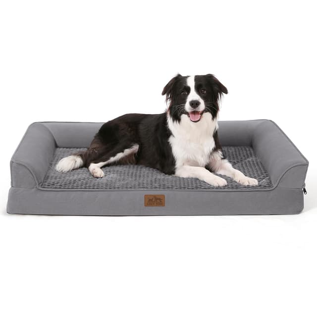 Orthopädisches Hundebett für große Hunde, waschbares Hundesofa, groß, stützendes Schaumstoff-Haustier-Couch-Bett mit abnehmbarem, waschbarem Bezug, wasserdichtem Futter und rutschfester Unterseite L 107 x B 76 x H 19 cm Grau