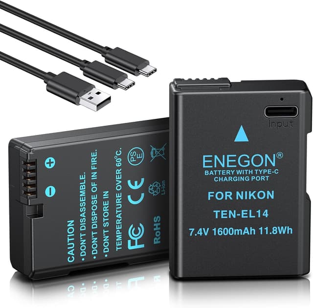 ENEGON EN-EL14 Typ C Ladegerät Port Akkus 1600 mAh kompatibel mit Nikon Akku EN-EL14/EN-EL14a,Nikon D5300, D5600, D5100, D5200, D3100, D3200, D3300, D3400, D3500