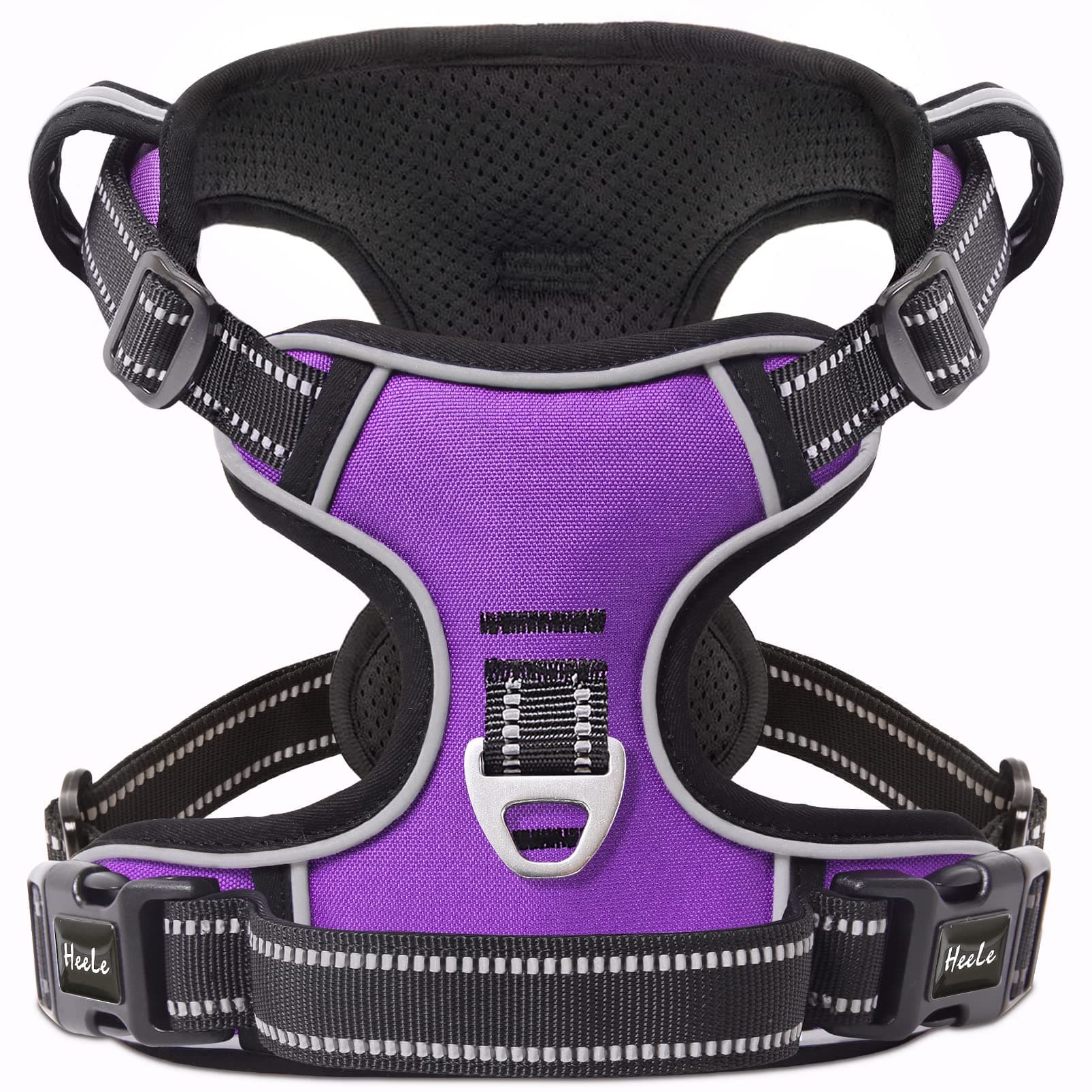 HEELE Hundegeschirr, No-Pull Hundegeschirr, Brustgeschirr für Mittelgroße Hunde, Weich Atmungsaktiv Einstellbar Reflektierend Hundegeschirr Anti Zug mit Gepolstert Griff, Lila, M M Uni-Lila