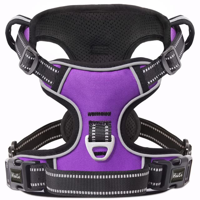 HEELE Hundegeschirr, No-Pull Hundegeschirr, Brustgeschirr für Mittelgroße Hunde, Weich Atmungsaktiv Einstellbar Reflektierend Hundegeschirr Anti Zug mit Gepolstert Griff, Lila, M M Uni-Lila