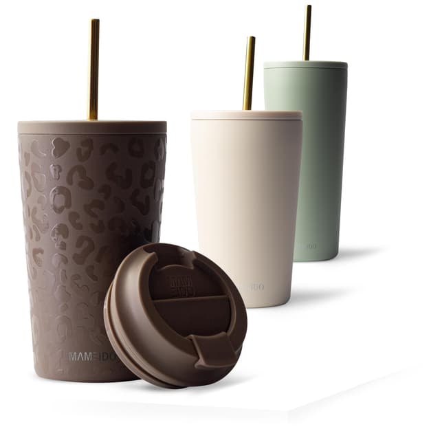 MAMEIDO Thermobecher mit Strohhalm 470 ml, Trinkbecher mit Deckel und Strohhalm aus Edelstahl doppelwandig isoliert, auslaufsicher, Coffee to go Becher (Wild Allure) 470 ml Wild Allure