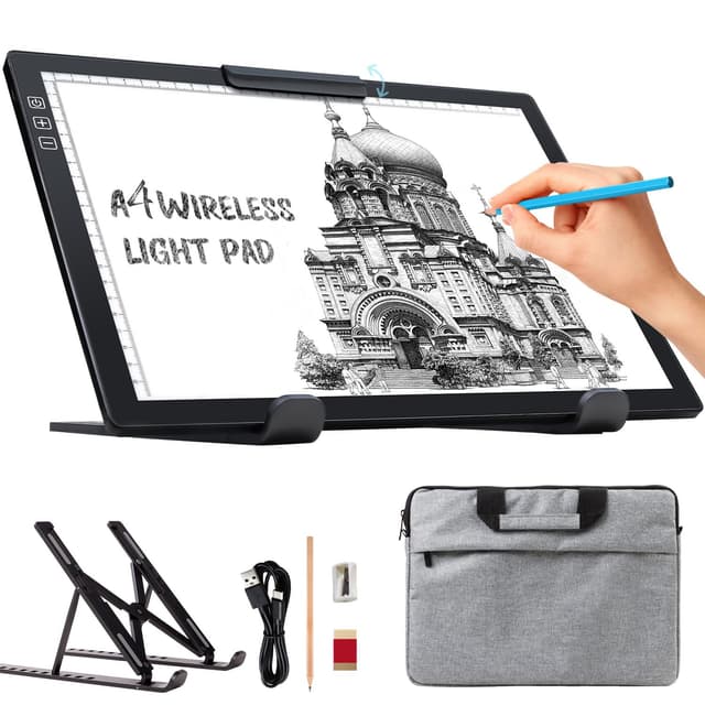 elice leuchtplatte din a4 mit Tasche/Ständer,Wiederaufladbares leuchttisch A4,Tragbares 6 Helligkeitsstufen & Stufenloses Dimmen zeichenplatte,light pad für Diamond Painting,Zeichnen,Skizzieren,Tattoo A4 Wiederaufladbare Mit Tasche(Schwarz)