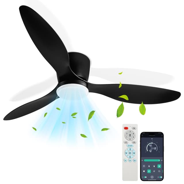 Fiqops Deckenventilator mit Beleuchtung 132cm, Deckenleuchte mit Ventilator Fernbedienung und APP, 6 Geschwindigkeiten, Dimmbar, Timer, Umkehrsfunktion für Schlafzimmer Wohnzimmer, Schwarz 132cm Schwarz mit Fernbedienung + App, Winter-summer-modus 1x