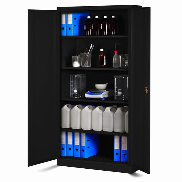 Jan Nowak Aktenschrank C001H Büroschrank Metallschrank Stahlschrank Werkzeugschrank Stahlblech Pulverbeschichtet Flügeltürschrank Abschließbar 195 cm x 90 cm x 40 cm (schwarz/schwarz) Schwarz 195 cm x 90 cm x 40 cm