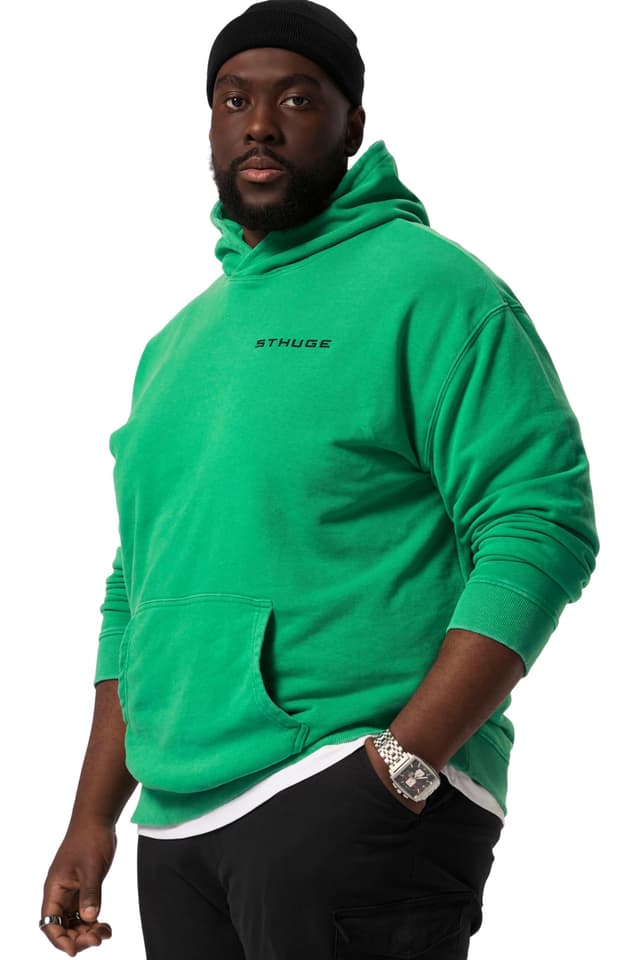 STHUGE Hoodie, Oversized, Acid Washed, Kapuzenprint, bis 8 XL 819336 XXL Große Größen Grasgrün