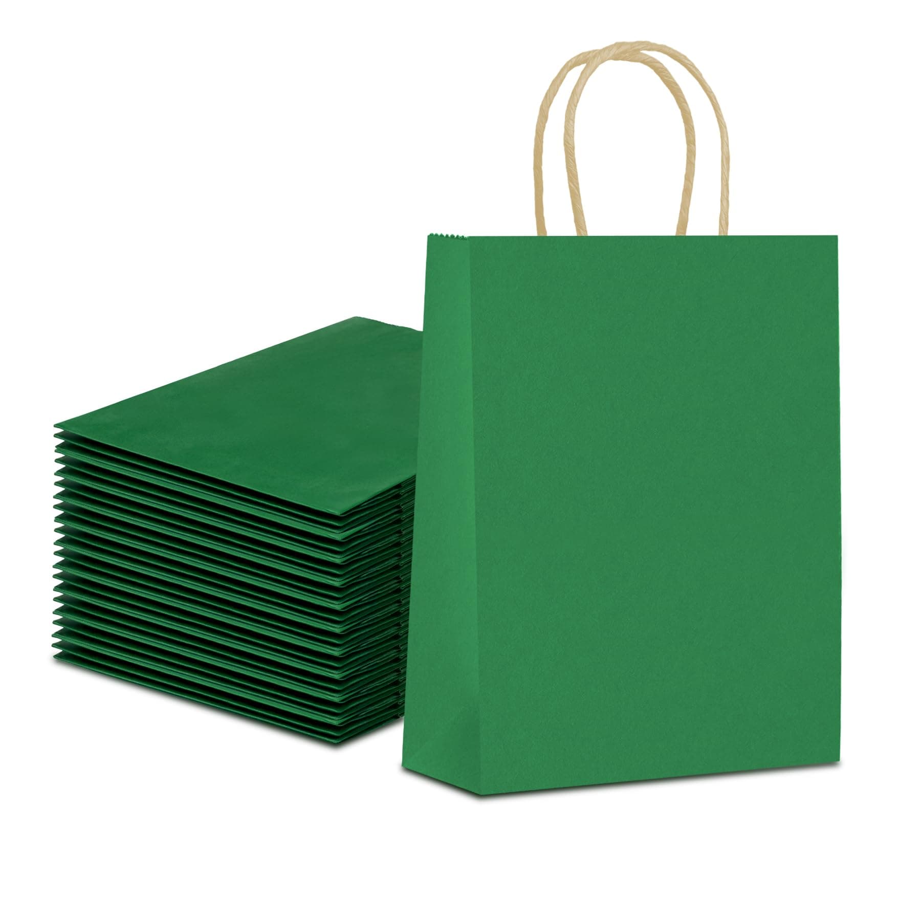 Papiertüten mit Henkel, 20 Stück Geschenktüten Papier - 21x15x8CM, Dunkelgrün Kraftpapiertüte für Geburtstagsfeier, Hochzeitsfeier, Geschenk, Restaurant zum Mitnehmen, Einkaufen, Einzelhandel