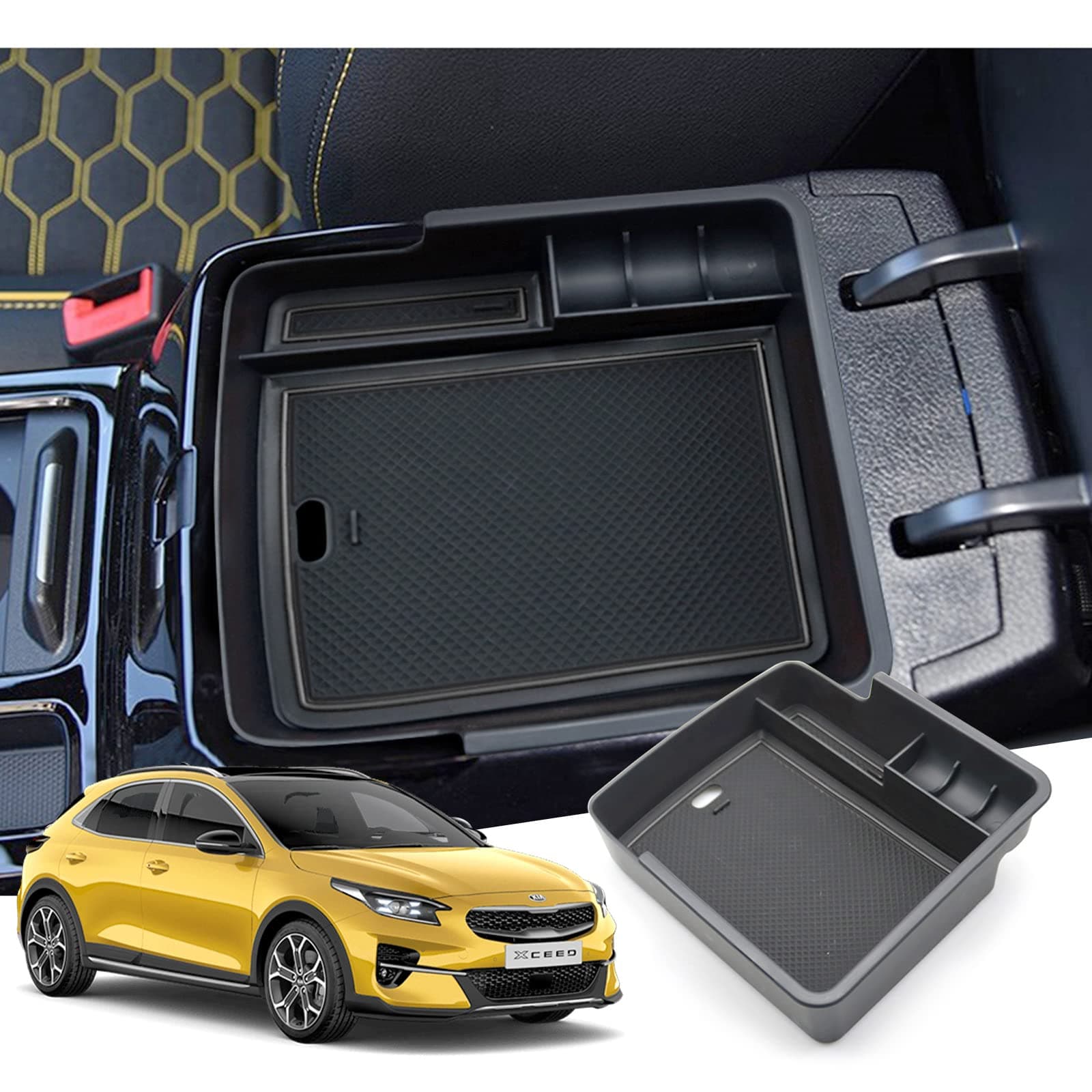 GAFAT 2018-2024 2025 Ki-a Ceed SW GT Proceed GT/XCeed GT Mittelkonsole Aufbewahrungsbox Armlehne Organizer Tray Mittelarmlehne Handschuhfach, Kompatibel mit Kia Ceed XCeed Zubehör (Schwarz 1) Rot 1