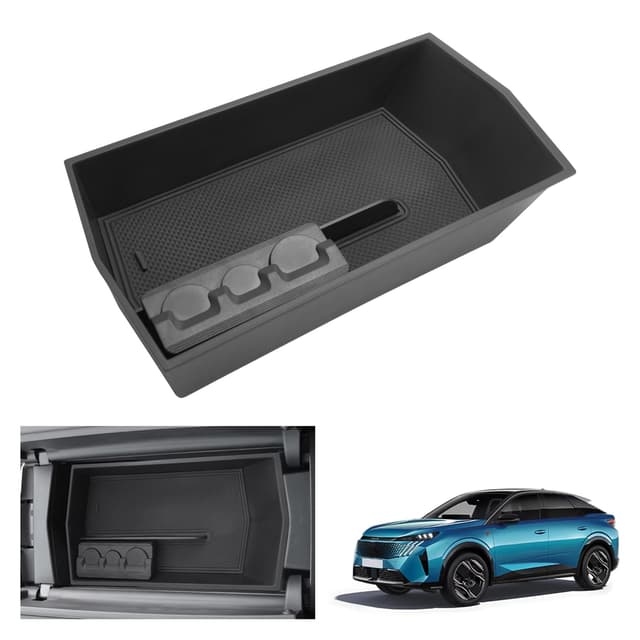 GAFAT Kompatibel mit Neu Peugeot E-3008 E-5008 GT Allure 2024 2025 Mittelkonsole Aufbewahrungsbox, e-3008 ab 2024 Armlehne Organizer Ablagen 3D Original, Peugeot e-3008 Zubehör (mit Münzbox) (E3008 2024-) mit Münzbox