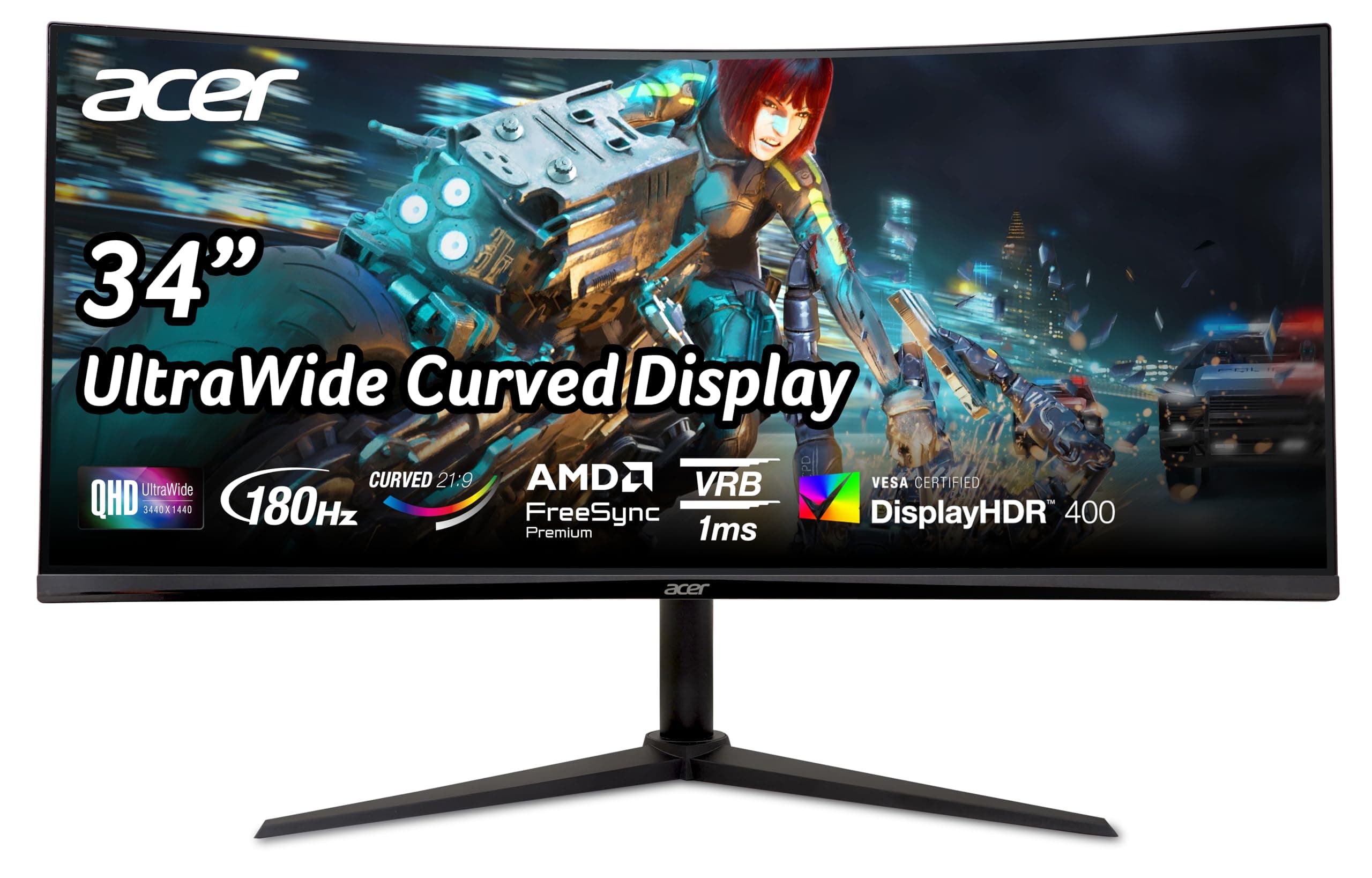 Acer Nitro XZ342CU V3 Gaming Monitor 34 Zoll (86 cm Bildschirm) UWQHD, VA, 180Hz DP, 100Hz HDMI, 4ms(GTG), DP 1.4, 2xHDMI 2.0, Curved, höhenverstellbar, FreeSync Premium 34 Zoll 180 Hz