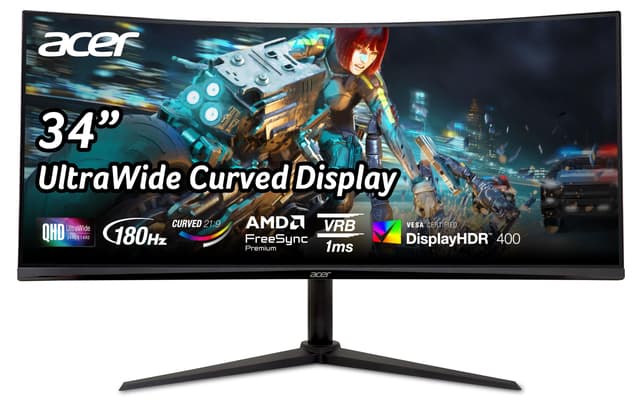 Acer Nitro XZ342CU V3 Gaming Monitor 34 Zoll (86 cm Bildschirm) UWQHD, VA, 180Hz DP, 100Hz HDMI, 4ms(GTG), DP 1.4, 2xHDMI 2.0, Curved, höhenverstellbar, FreeSync Premium 34 Zoll 180 Hz