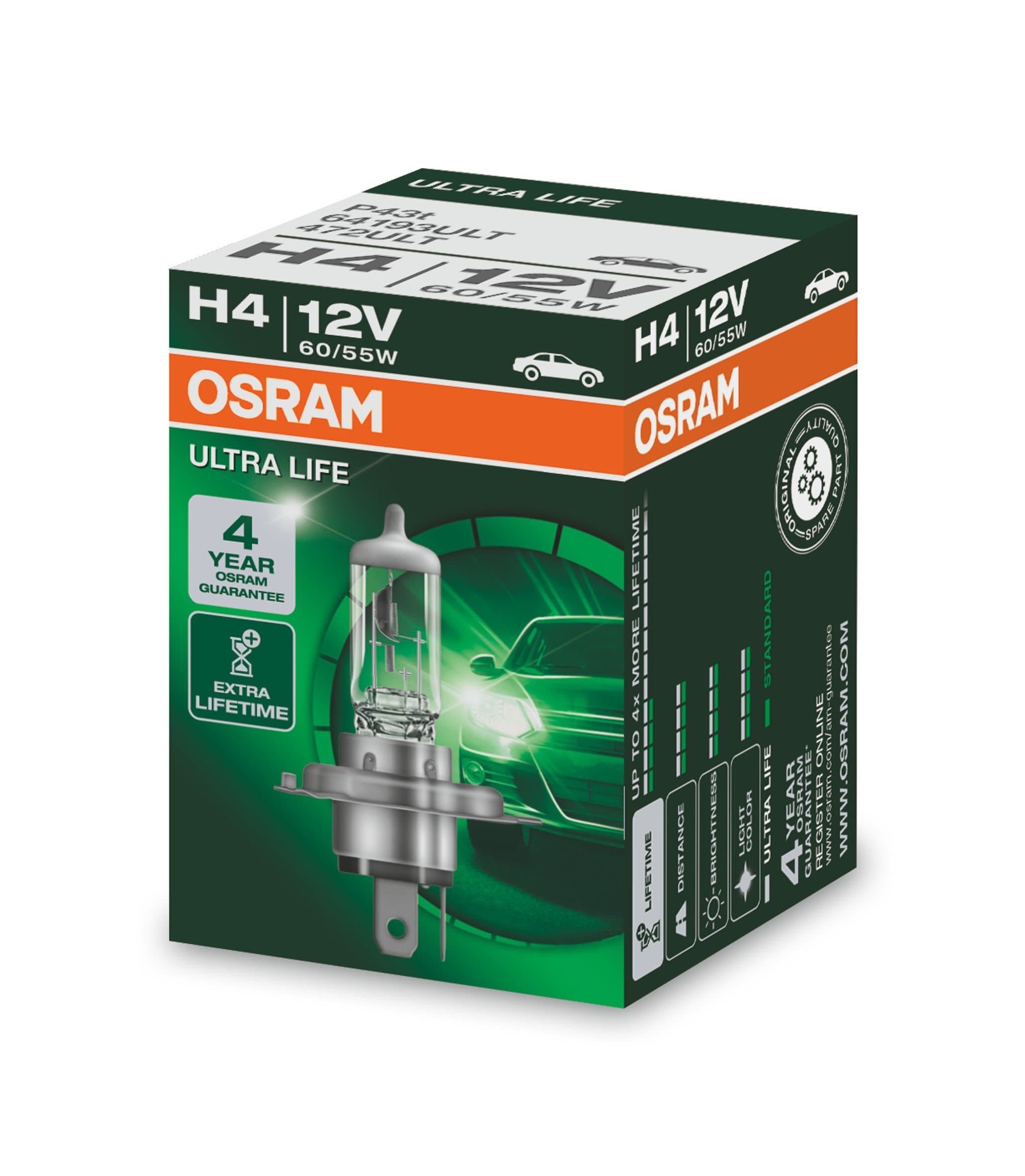 1x OSRAM ULTRA LIFE 64193ULT H4 +300% LEBENSDAUER OVP 32222197 H4 Faltschachtel