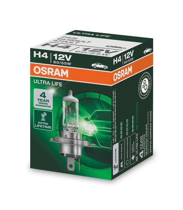 1x OSRAM ULTRA LIFE 64193ULT H4 +300% LEBENSDAUER OVP 32222197 H4 Faltschachtel