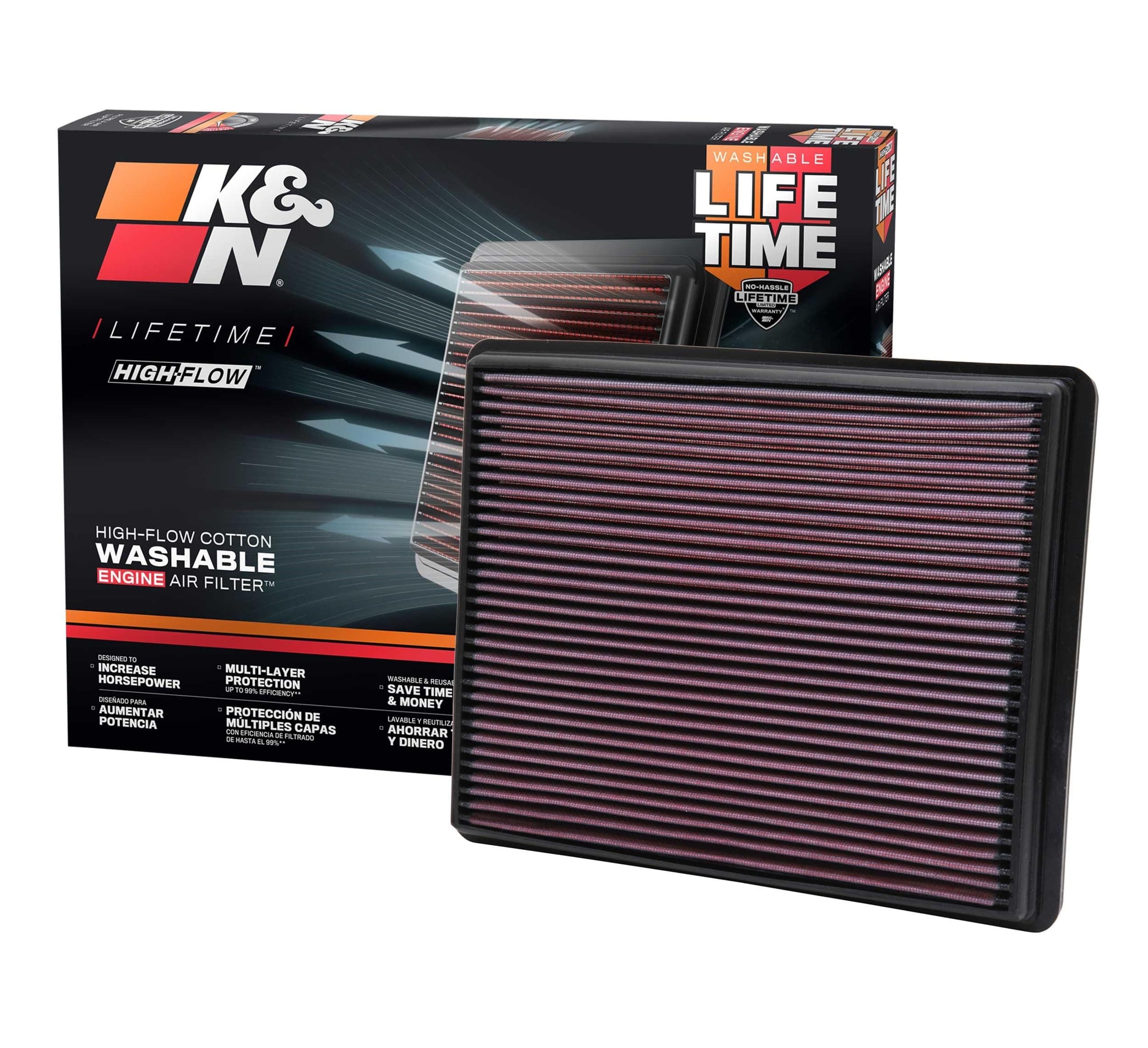 K&N Motorluftfilter: Erhöhen Sie Leistung und Zugkraft, waschbar, Premium, Ersatzluftfilter: kompatibel 1999–2019 Chevy/GMC Truck/SUV V6/V8 (Silverado, Suburban, Tahoe, Yukon, Avalanche) 33–2129