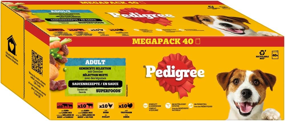 Pedigree DOGCARE Hundefutter Portionsbeutel Chunks in Soße Adult 40 x 100g Chunks in Soße 4 kg (1er Pack)