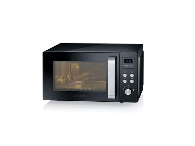 SEVERIN 3-in-1 Mikrowelle mit Grill und Heißluftfunktion bis 200°C, Minibackofen inklusive Vorheizfunktion, mit antihaft-beschichtetem Pizza-Teller, schwarz, MW 7752 25L, Grill- und Heißluftfunktion