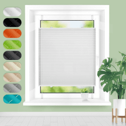 Homland Plissee ohne Bohren Klemmfix B80 x H100 cm Weiß, Plissees für Fenster und Tür, Jalousie Easyfix Plisseerollo mit Klemmträger Sonnenschutz und Sichtschutz lichtdurchlässig Rollo Weiß B80 x H100 cm