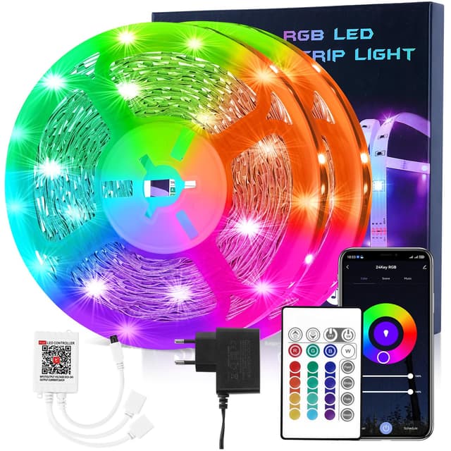 HOVVIDA LED Strip 20M WiFi, Kompatibel mit Alexa und Google Home, 30 LEDs/Meter, 24V RGB LED Streifen, 600 LEDs, APP und Fernbedienung, Musikmodus, LED für Zimmer, Küche, Schlafzimmer, Bar, Party 20M WIFI Rgb
