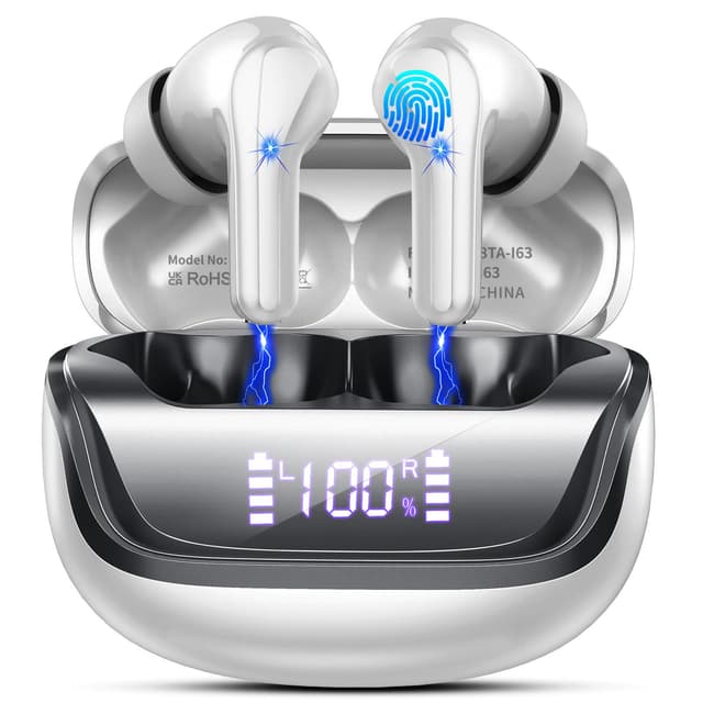 Bluetooth Kopfhörer, Kopfhörer Kabellos Bluetooth 5.4, In Ear Kopfhörer mit ENC Noise Cancelling Mics, IP7 Wasserdicht Ohrhörer USB-C, LED-Anzeige,50 Std Spielzeit Kabellose Kopfhörer mit Stereo HiFi Mondlichtweiß