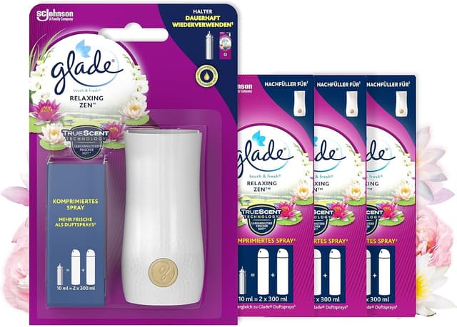 Glade Touch und Fresh (Brise One Touch) Vorteilspack, Halter (inkl. Nachfüller) + Nachfüller (3 Stk), Relaxing Zen