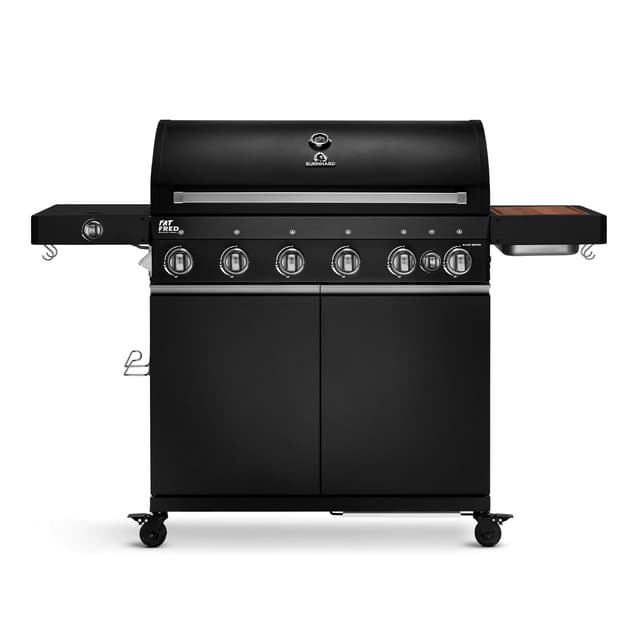 BURNHARD 6-Brenner Gasgrill Fat FRED Deluxe BLACK Series 3 inkl. Backburner, 900°C Infrarot-Keramikbrennern, Seitenkochfeld, Gusseisen-Grillrost, Grillabdeckung, Grillwagen, klappbare Seitentische Fat FRED Deluxe BLACK 2023 Schwarz
