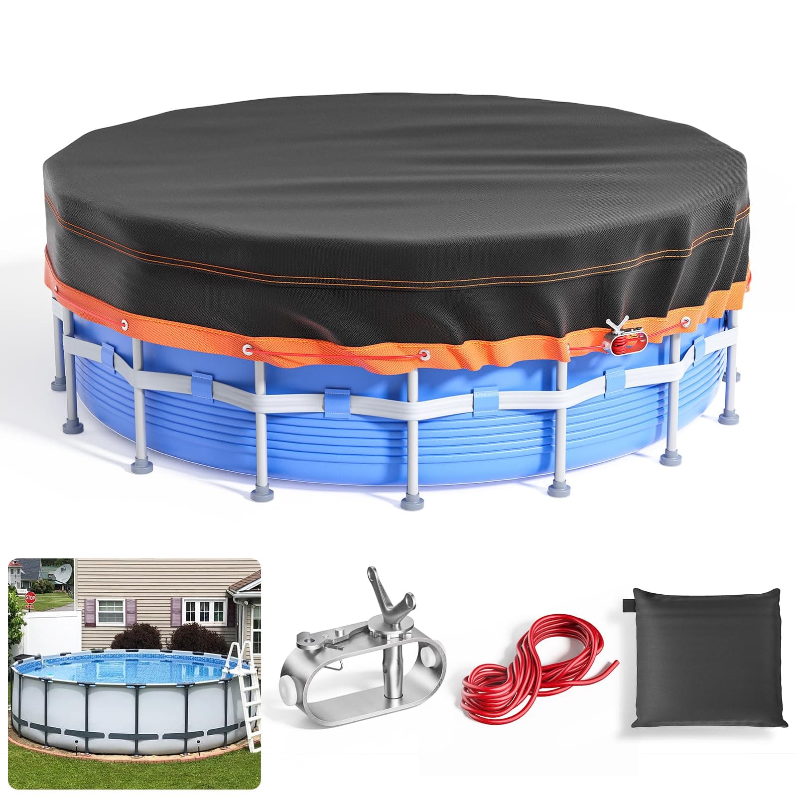 Poolabdeckung Rund 564cm, 18ft Lagertank Poolabdeckung mit Kordelzug Whirlpool Abdeckung Schwimmbad Wasserdicht Staubdicht Waschbar Oxford-Gewebe, Stabilität Einfache Installation Schwarz 564 cm (Rund)
