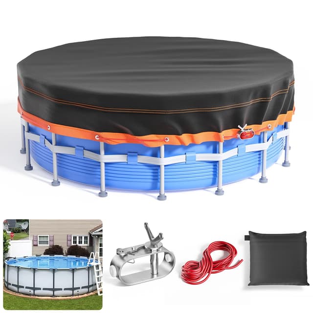 Poolabdeckung Rund 564cm, 18ft Lagertank Poolabdeckung mit Kordelzug Whirlpool Abdeckung Schwimmbad Wasserdicht Staubdicht Waschbar Oxford-Gewebe, Stabilität Einfache Installation Schwarz 564 cm (Rund)