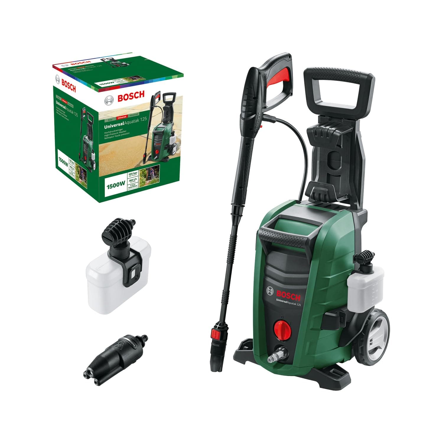 Bosch Home and Garden Bosch Hochdruckreiniger UniversalAquatak 125 (3-in-1-Düse, Schaumdüse, transparenter Wasserfilter, Hochdruckpistole, 5 m Schlauch, 5 m Kabel Hochdruckreiniger 125 bar Hochdruckreiniger