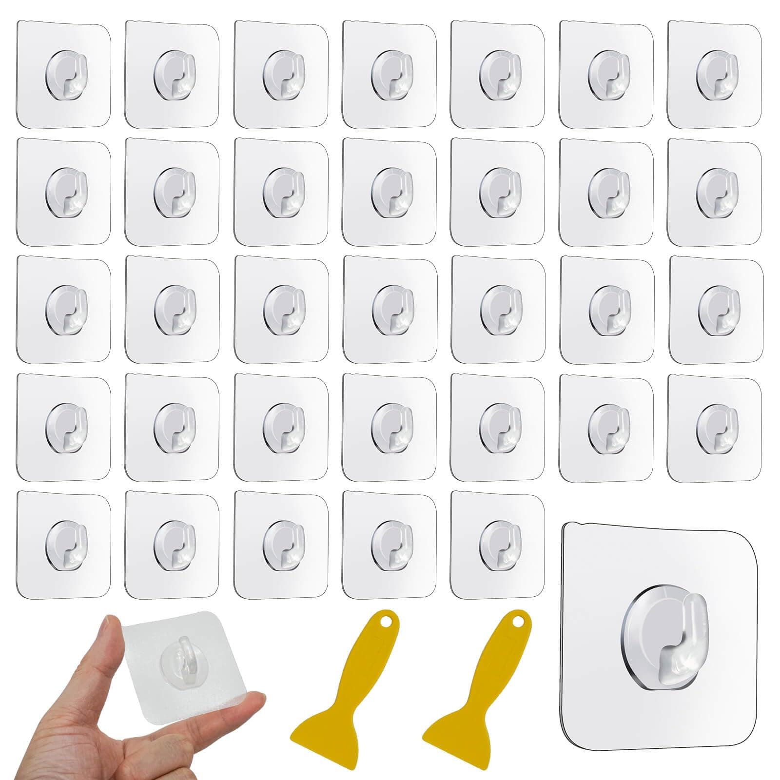 MOSTFUN 35 Stück Haken Selbstklebend, Transparenter Selbstklebende Haken mit Schaber Klebehaken Extra Stark Wasserdicht Wandhaken Selbstklebend Ohne Bohren für Küche Bad Türwand Wohnzimmer 15kg (Max)