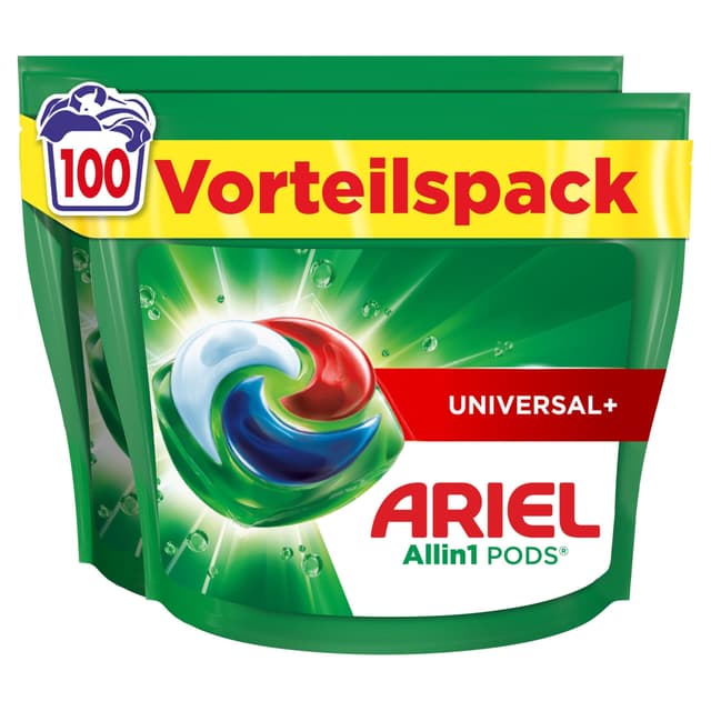 Ariel Waschmittel Pods All-in-1, Flüssigwaschmittel Kapseln 100 Waschladungen, Universal+, Kraftvolle Fleckentfernung ab der 1. Wäsche 100 stück (1er Pack)