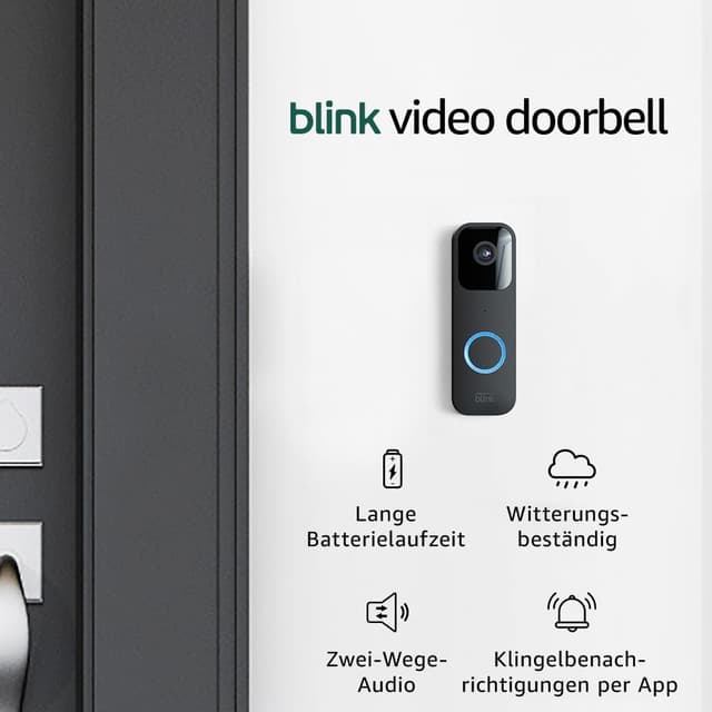 Blink Videotürklingel (Video Doorbell), lange Batterielaufzeit, Gegensprechfunktion, Selbstinstallation, HD-Video, Bewegungserfassung, App-Benachrichtigungen bei Klingeln, Alexa-kompatibel (schwarz) Schwarz Zusätzliche Videotürklingel