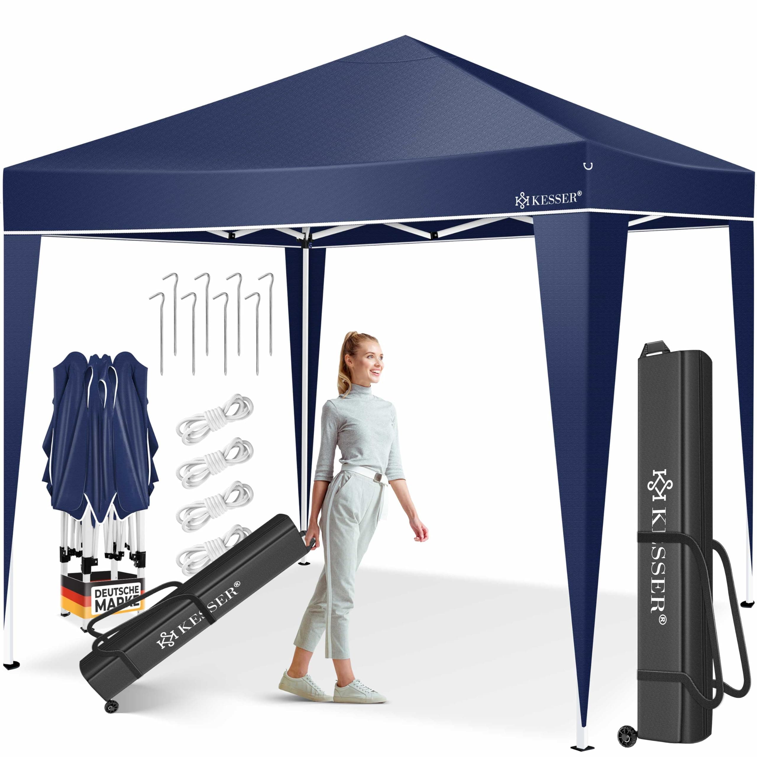 KESSER® Pavillon Faltpavillon 3x3m | Pop-Up Gartenpavillon Höhenverstellbar Stabil Wasserdicht Winterfest | Partyzelt Festzelt UV-Schutz 50+ inkl. Tasche mit Rollen & Bodenanker | Blau 3x3m Blau